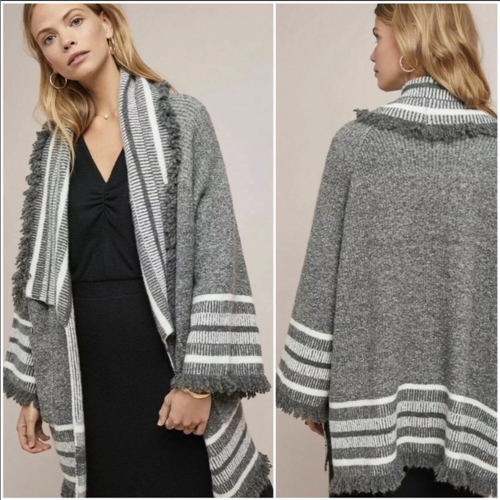 Anthropologie Gray Striped Kimono Cardigan